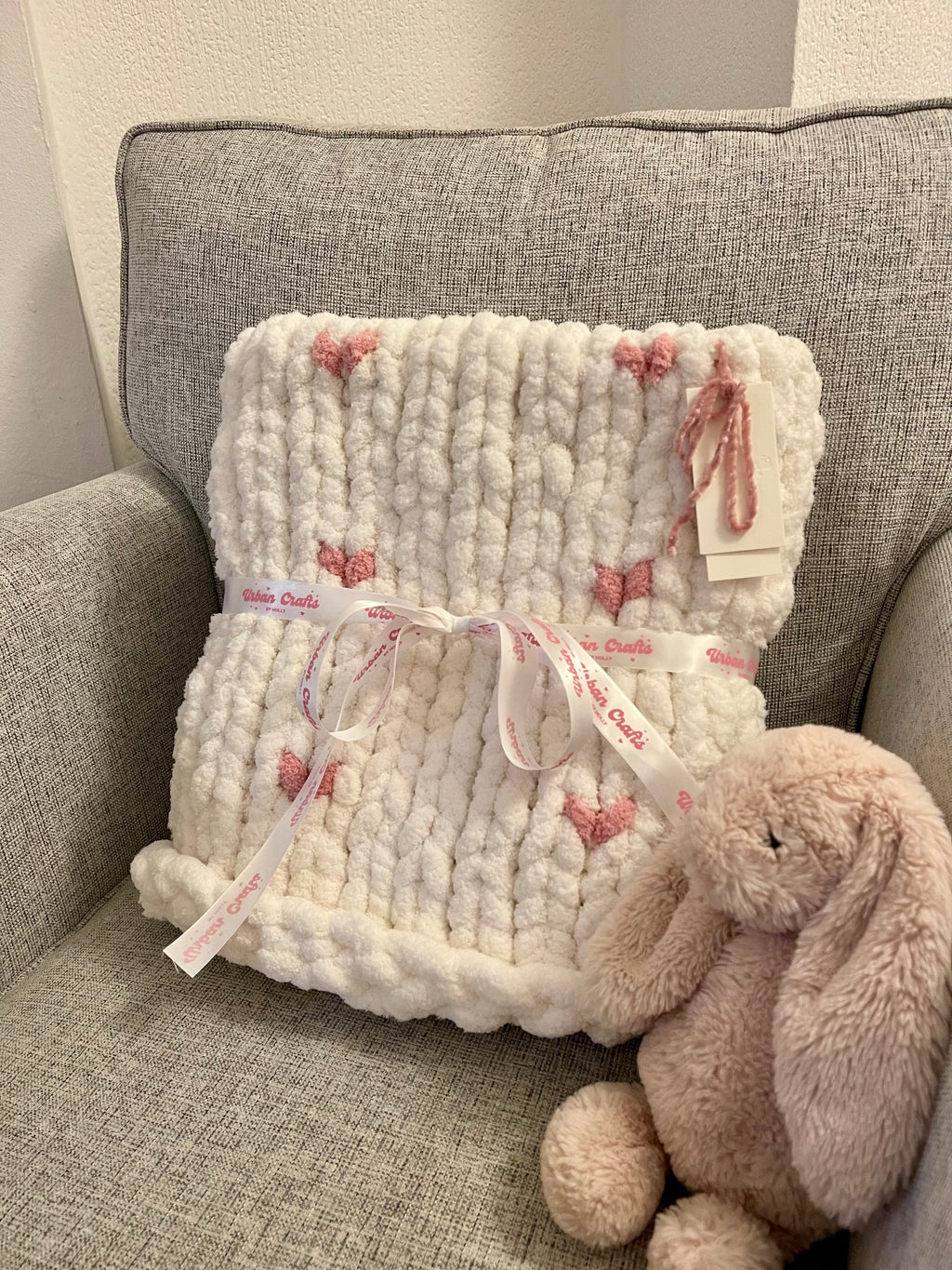 Heart Infused Chunky Hand Knit Blanket